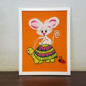 Avon 1974 Vintage "Pals On Parade" Completed Mouse Riding Turtle Crewel